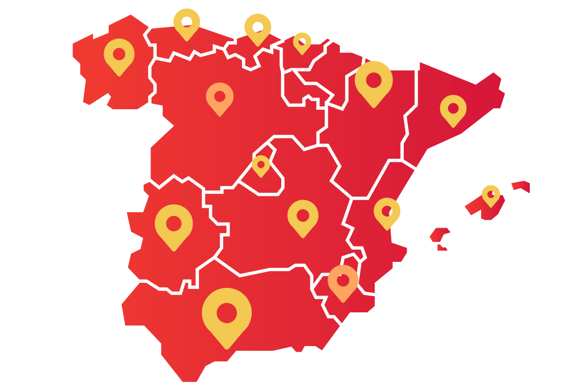Mapa de España con zonas de distribuidores cocinas gabanes